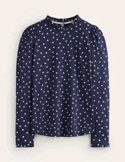 Tops & Blouses | T-Shirts & Tanks-Boden Supersoft Frill Detail Top-French Navy, Sparse Spot FrenchNavy,SparseSpot