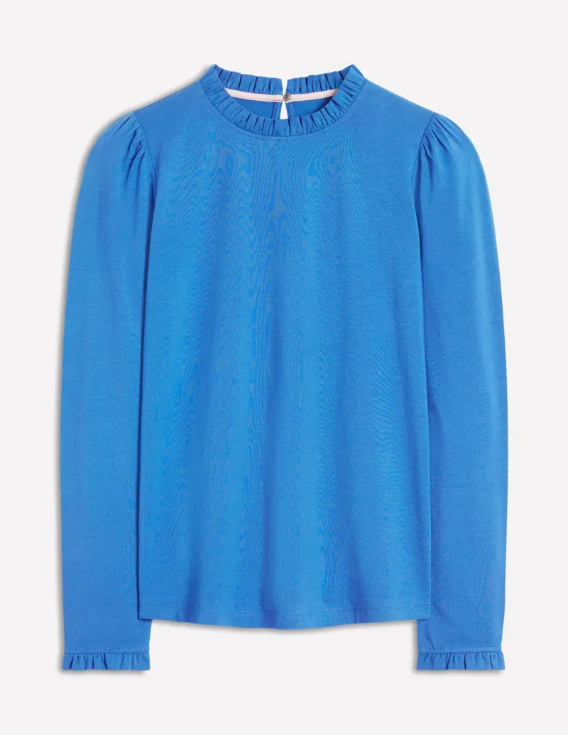 T-Shirts & Tanks | Tops & Blouses-Boden Supersoft Frill Detail Top-PALACE BLUE (18-4043 TCX) PALACEBLUE(18-4043TCX)