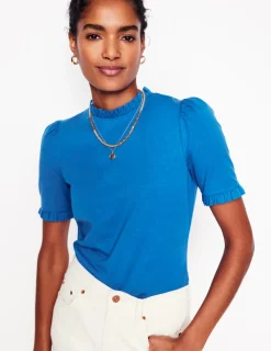 Nightwear & Lougewear | T-Shirts & Tanks-Boden Supersoft Frill Detail T-shirt-Gallery Blue GalleryBlue