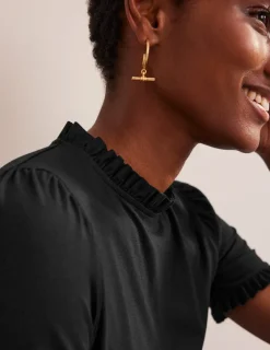 Nightwear & Lougewear | T-Shirts & Tanks-Boden Supersoft Frill Detail T-shirt- Black