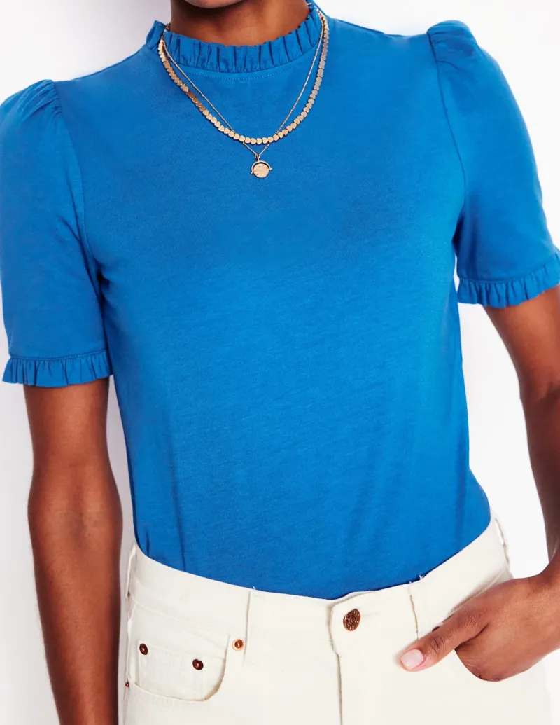 Nightwear & Lougewear | T-Shirts & Tanks-Boden Supersoft Frill Detail T-shirt-Gallery Blue GalleryBlue