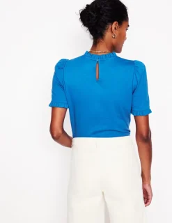 Nightwear & Lougewear | T-Shirts & Tanks-Boden Supersoft Frill Detail T-shirt-Gallery Blue GalleryBlue