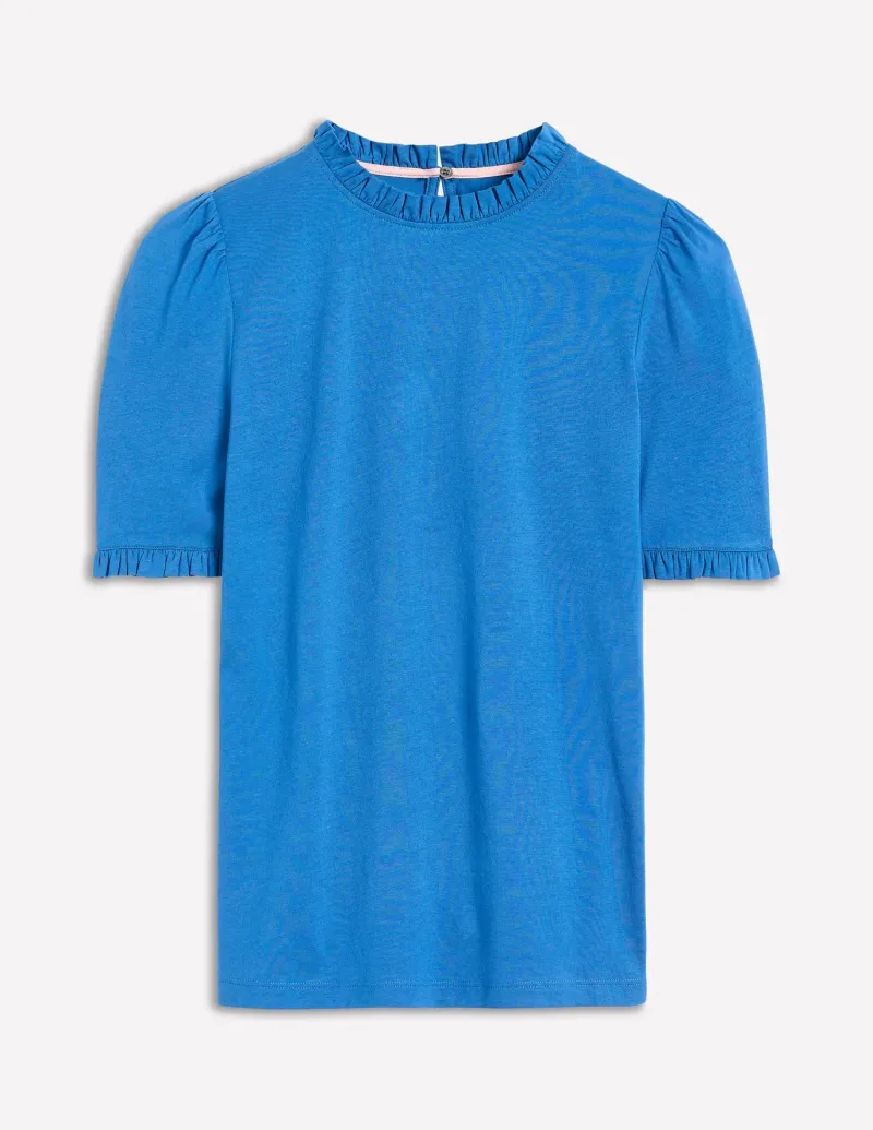 Nightwear & Lougewear | T-Shirts & Tanks-Boden Supersoft Frill Detail T-shirt-Gallery Blue GalleryBlue