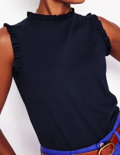 Nightwear & Lougewear | T-Shirts & Tanks-Boden Supersoft Frill Detail Vest- Navy