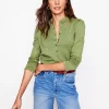 Tops & Blouses | T-Shirts & Tanks-Boden Supersoft Frill Henley Top-Larch Green LarchGreen