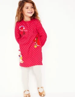 Dresses-Boden Sweatshirt Appliqué Dress-Rose Pink Pin Spot Animals RosePinkPinSpotAnimals