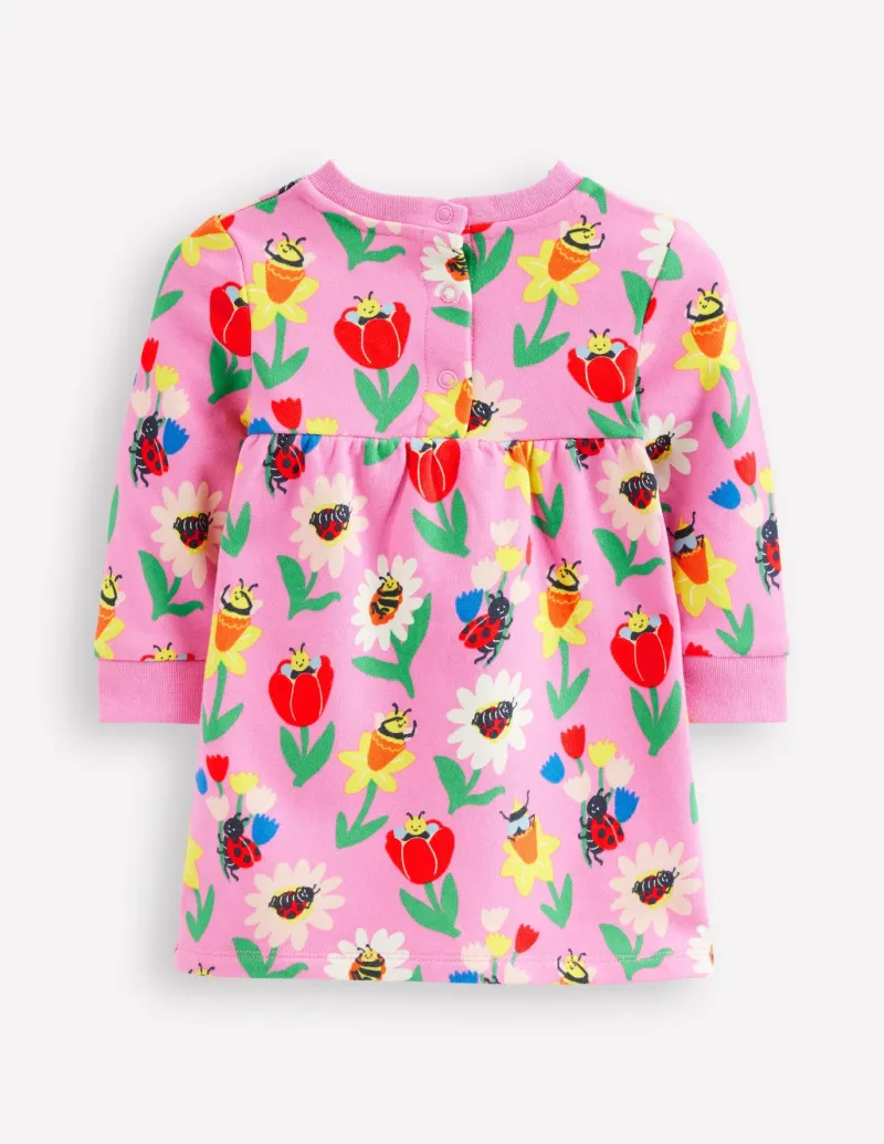 Dresses-Boden Sweatshirt Dress-Sugared Lilac Spring Garden SugaredLilacSpringGarden