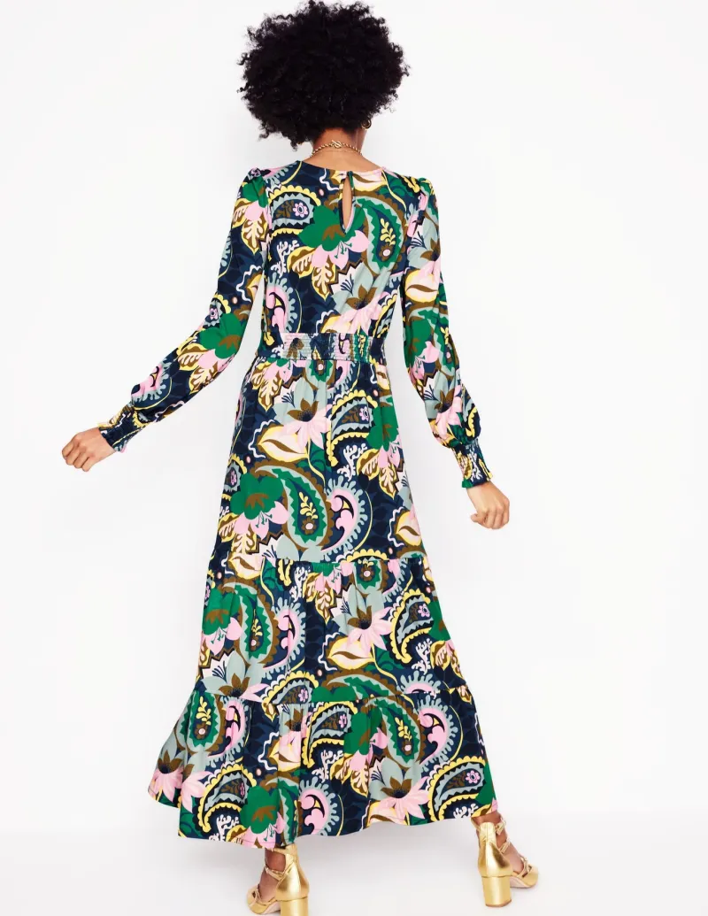 Dresses & Jumpsuits | Midi-Boden Tabitha Tiered Jersey Dress-Green, Botanical Paisley Green,BotanicalPaisley