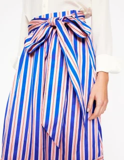 Skirts-Boden Tie Belt Sateen Midi Skirt-Blue and Terracotta Stripe BlueandTerracottaStripe