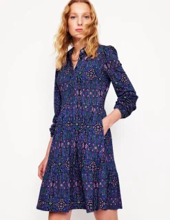Petite Dresses | Short-Boden Tiered Jersey Shirt Dress-Navy, Paisley Bud Variation Navy,PaisleyBudVariation