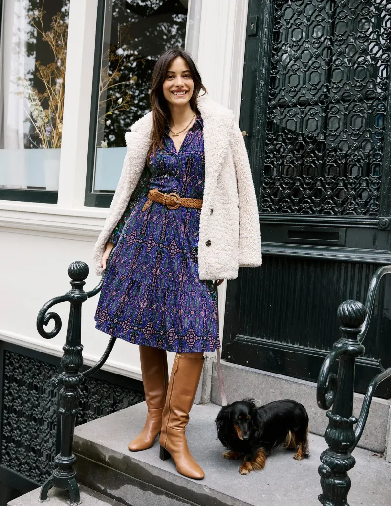 Petite Dresses | Short-Boden Tiered Jersey Shirt Dress-Navy, Paisley Bud Variation Navy,PaisleyBudVariation