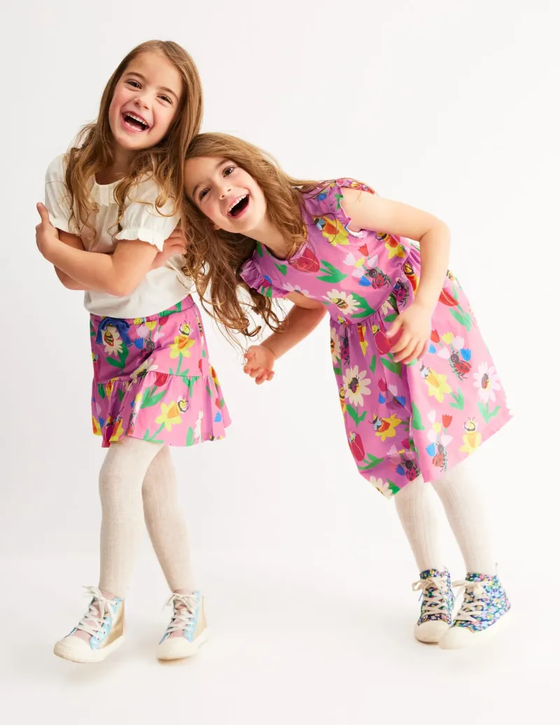 Skirts & Skorts-Boden Tiered Jersey Skort-Sugared Lilac Spring Garden SugaredLilacSpringGarden