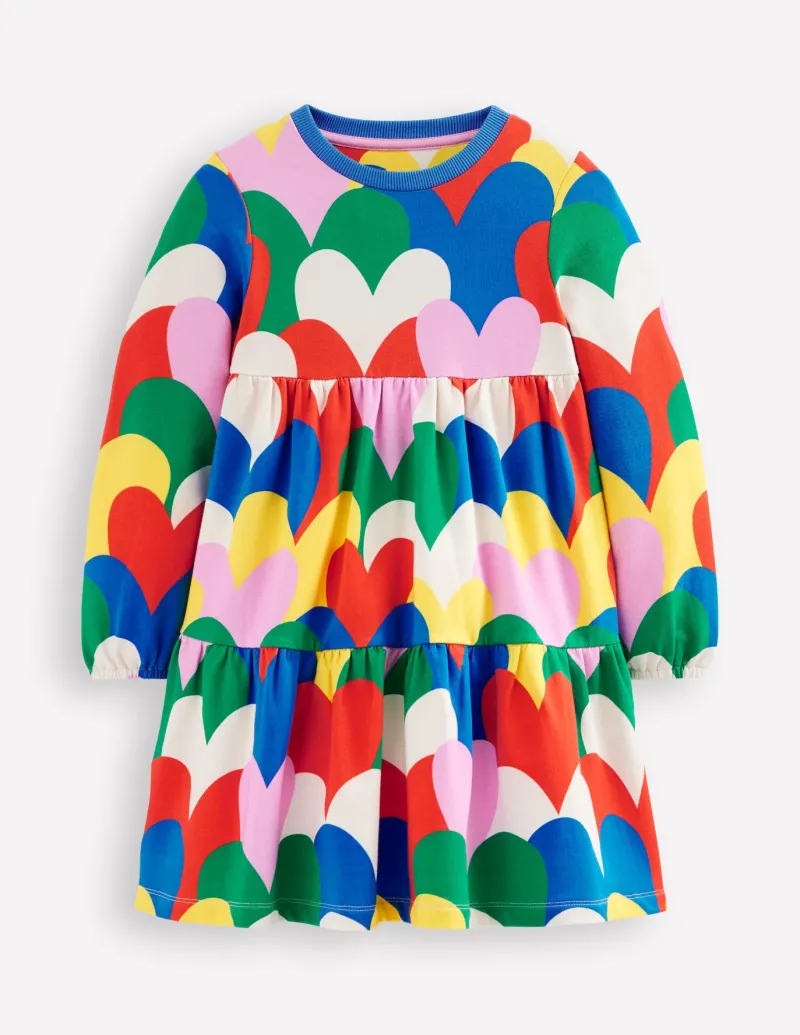 Dresses-Boden Tiered Sweatshirt Dress-Multi Collage Hearts MultiCollageHearts