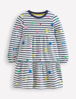 Dresses-Boden Tiered Sweatshirt Dress-Navy/ Ivory Stripe Navy/IvoryStripe