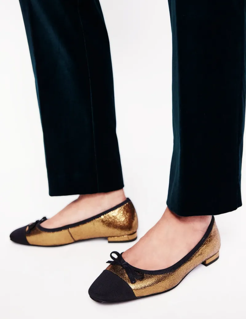 Flats-Boden Toe Cap Ballet Flat-Bronze Metallic Leather BronzeMetallicLeather
