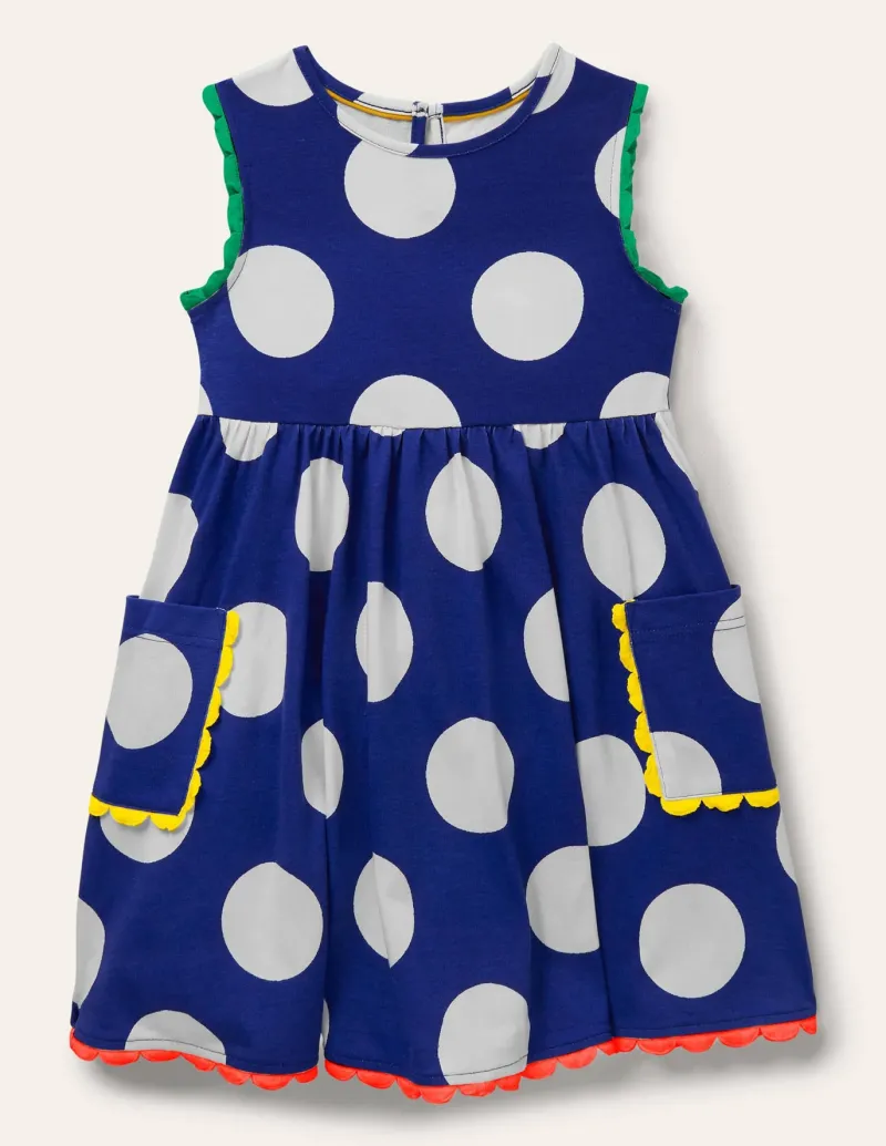 Dresses-Boden Trim Detail Jersey Dress-Blue Wave Jumbo Spot BlueWaveJumboSpot