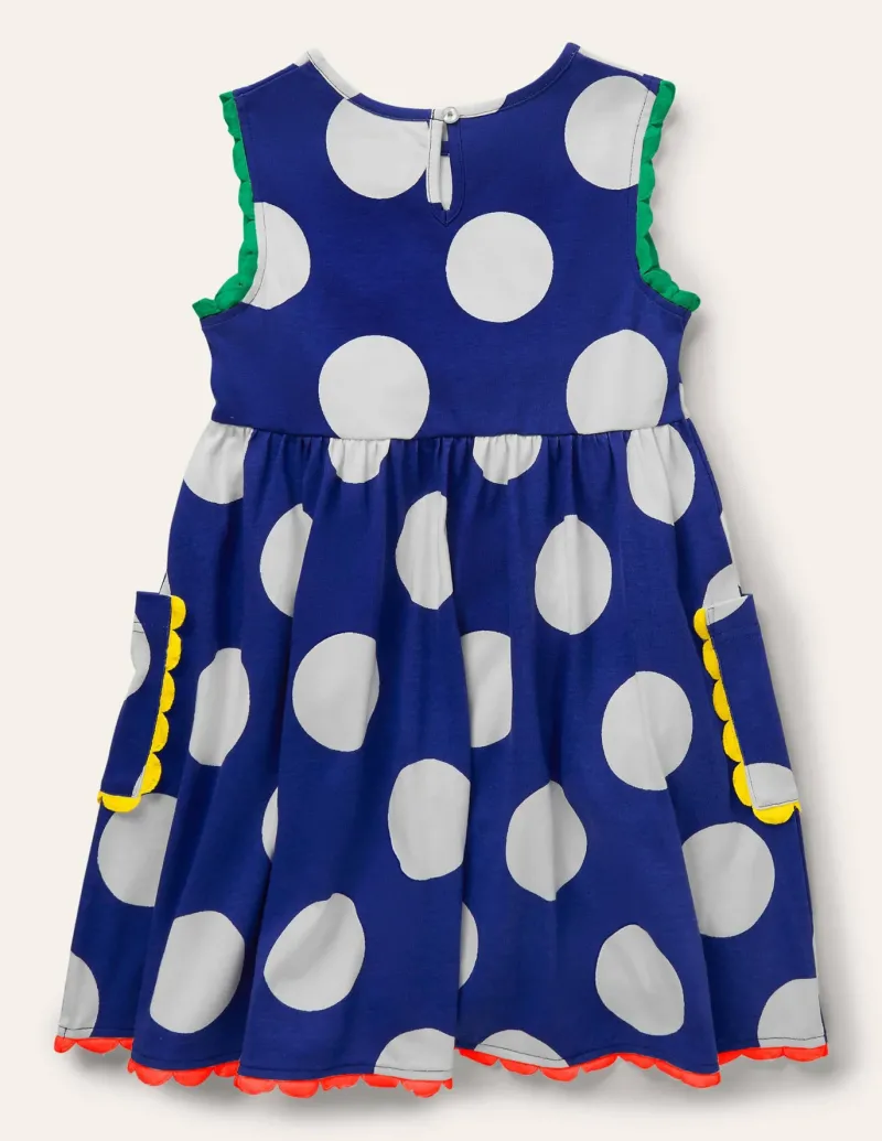 Dresses-Boden Trim Detail Jersey Dress-Blue Wave Jumbo Spot BlueWaveJumboSpot