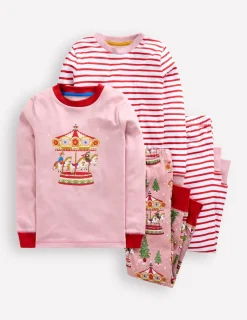 Sleepwear & Pajamas-Boden Twin Pack Snug Pyjamas-Vintage Pink Carousel VintagePinkCarousel