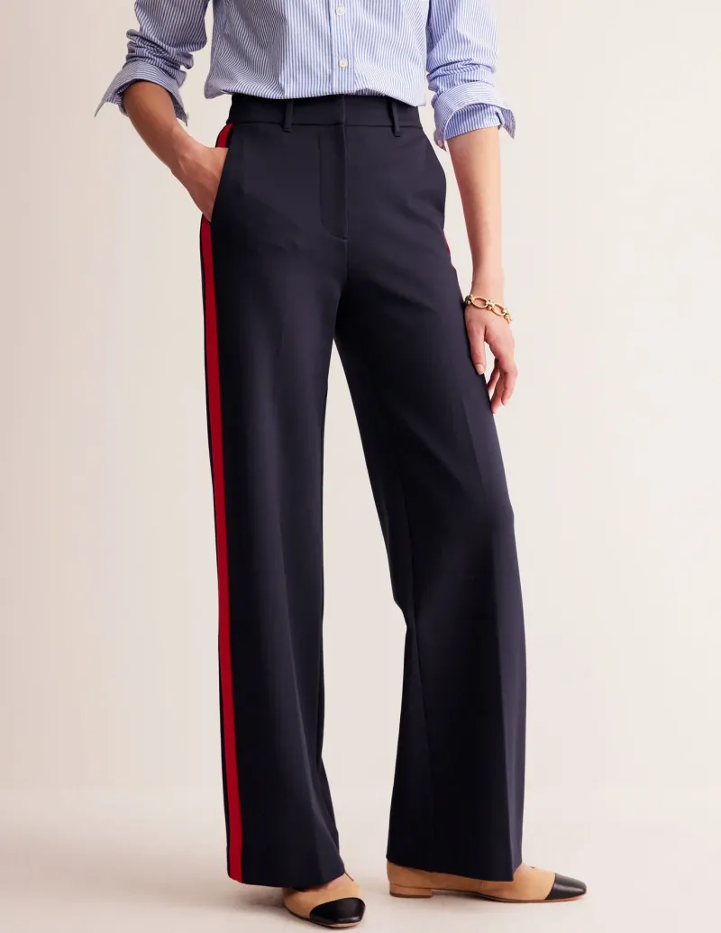 Pants | Suits & Tailoring-Boden Westbourne Ponte Trousers-Navy, Red Stripe Navy,RedStripe