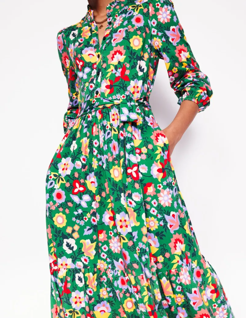 Dresses & Jumpsuits | Midi-Boden Willow Tiered Jersey Dress-Forest Grass, Flourishing Vine ForestGrass,FlourishingVine