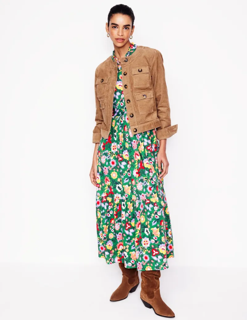 Dresses & Jumpsuits | Midi-Boden Willow Tiered Jersey Dress-Forest Grass, Flourishing Vine ForestGrass,FlourishingVine