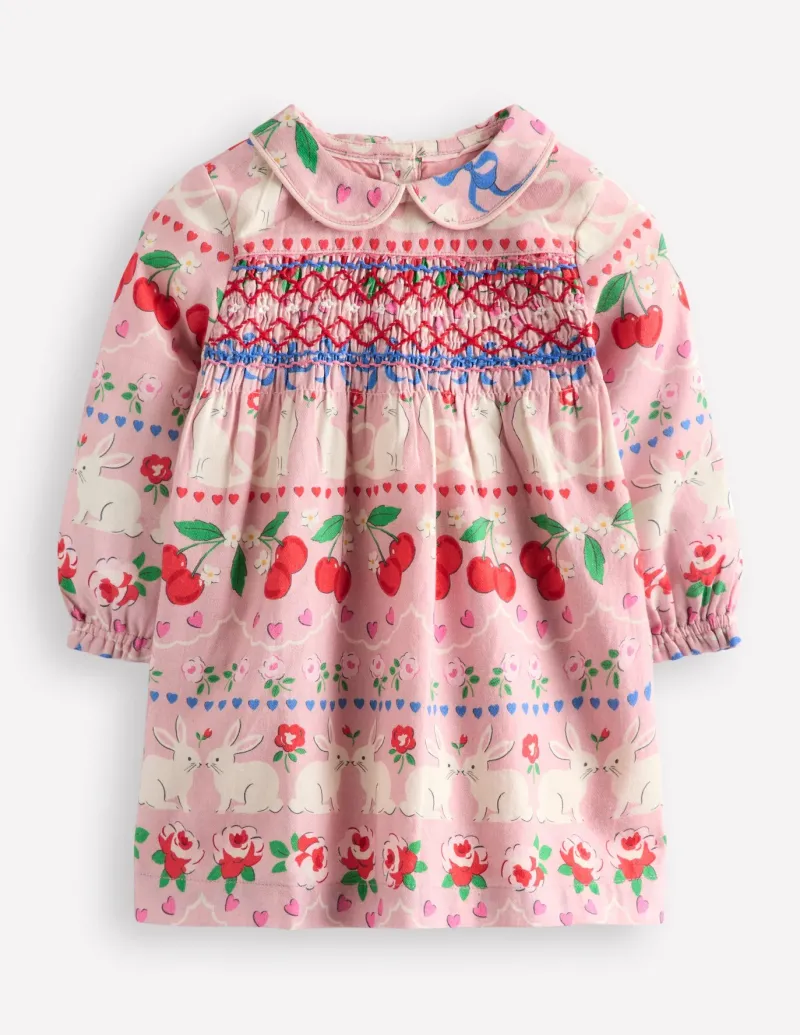 Dresses-Boden Woven Party Dress-Pink Valentines Bunnies PinkValentinesBunnies