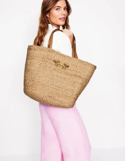 Bags-Boden Woven Snaffle Tote- Neutral