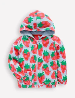 Sweatshirts & Hoodies | Tops & T-Shirts-Boden Zip-Through Towelling Hoodie-Misty Blue Strawberry MistyBlueStrawberry
