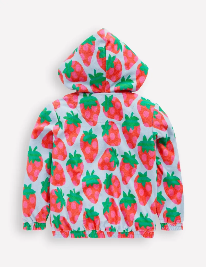 Sweatshirts & Hoodies | Tops & T-Shirts-Boden Zip-Through Towelling Hoodie-Misty Blue Strawberry MistyBlueStrawberry