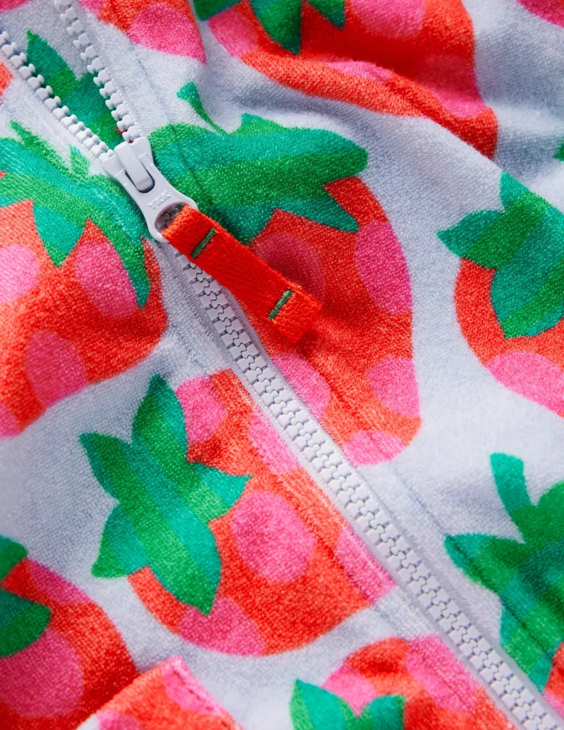 Sweatshirts & Hoodies | Tops & T-Shirts-Boden Zip-Through Towelling Hoodie-Misty Blue Strawberry MistyBlueStrawberry